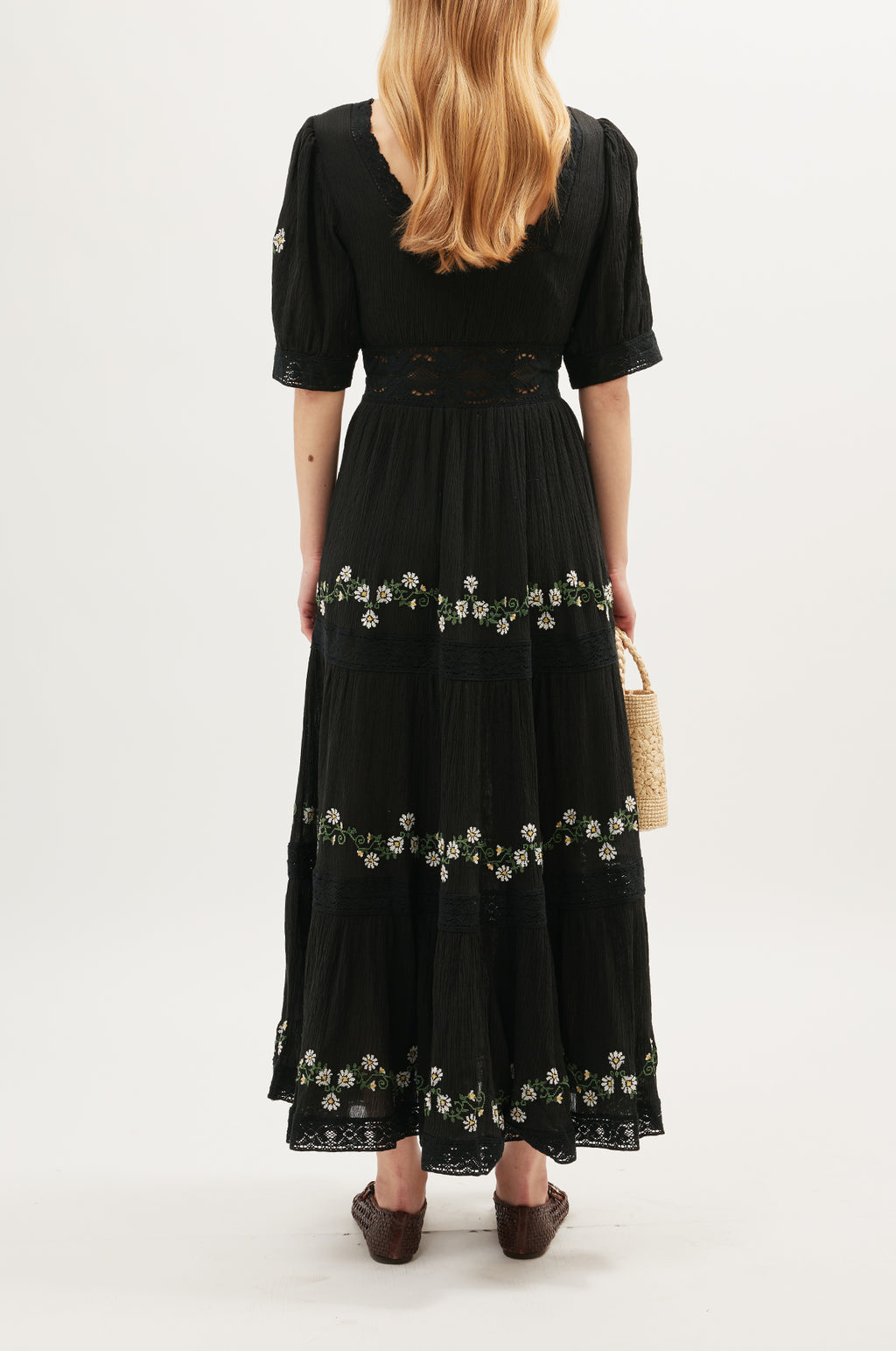 Philippa Dress Lilia Embroidery Black