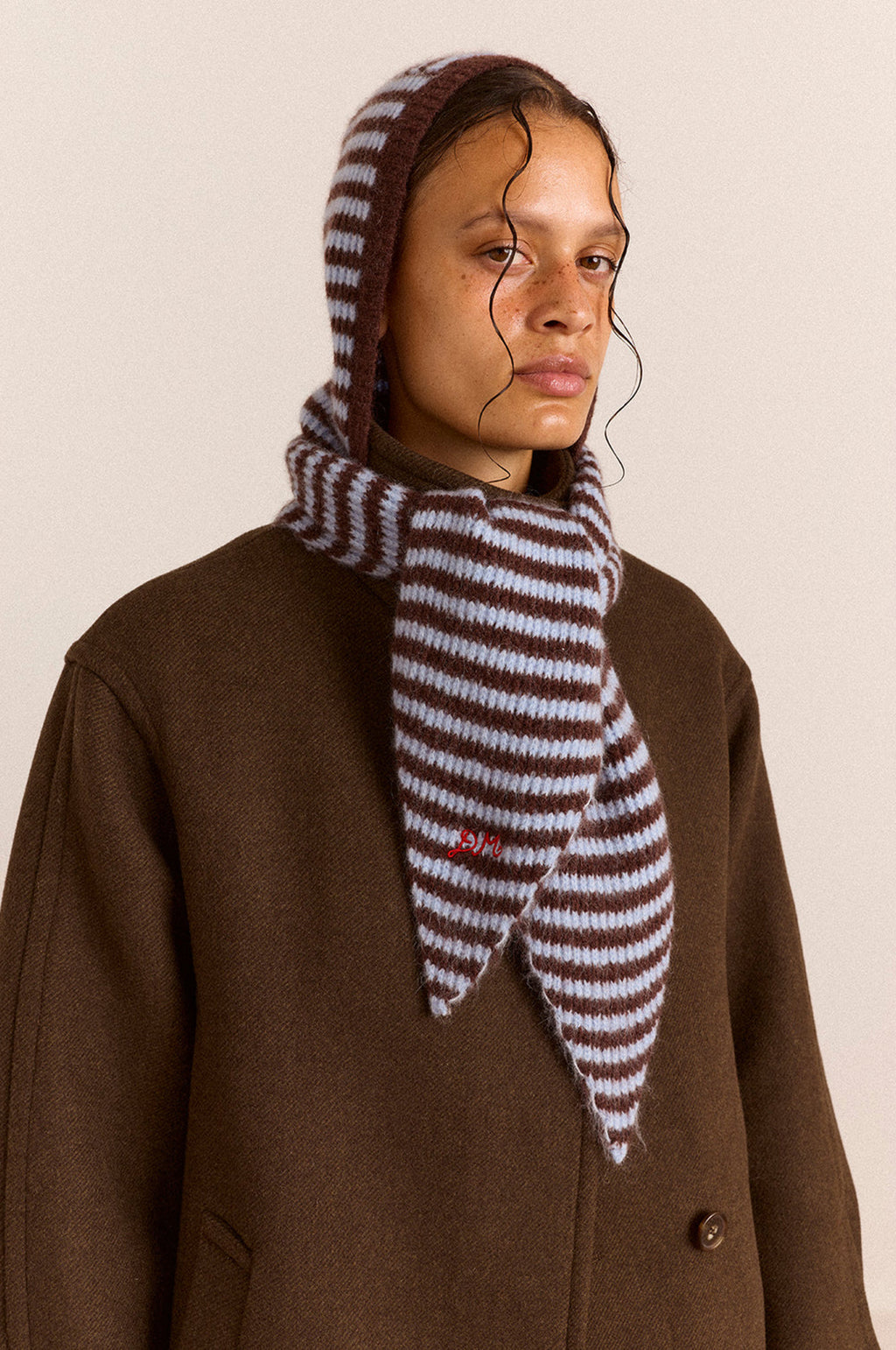 Tie Front Hood Blue & Choc Stripe