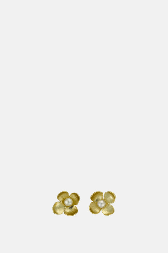 Cuckoo Flower Stud Earrings with White Pearl Gold
