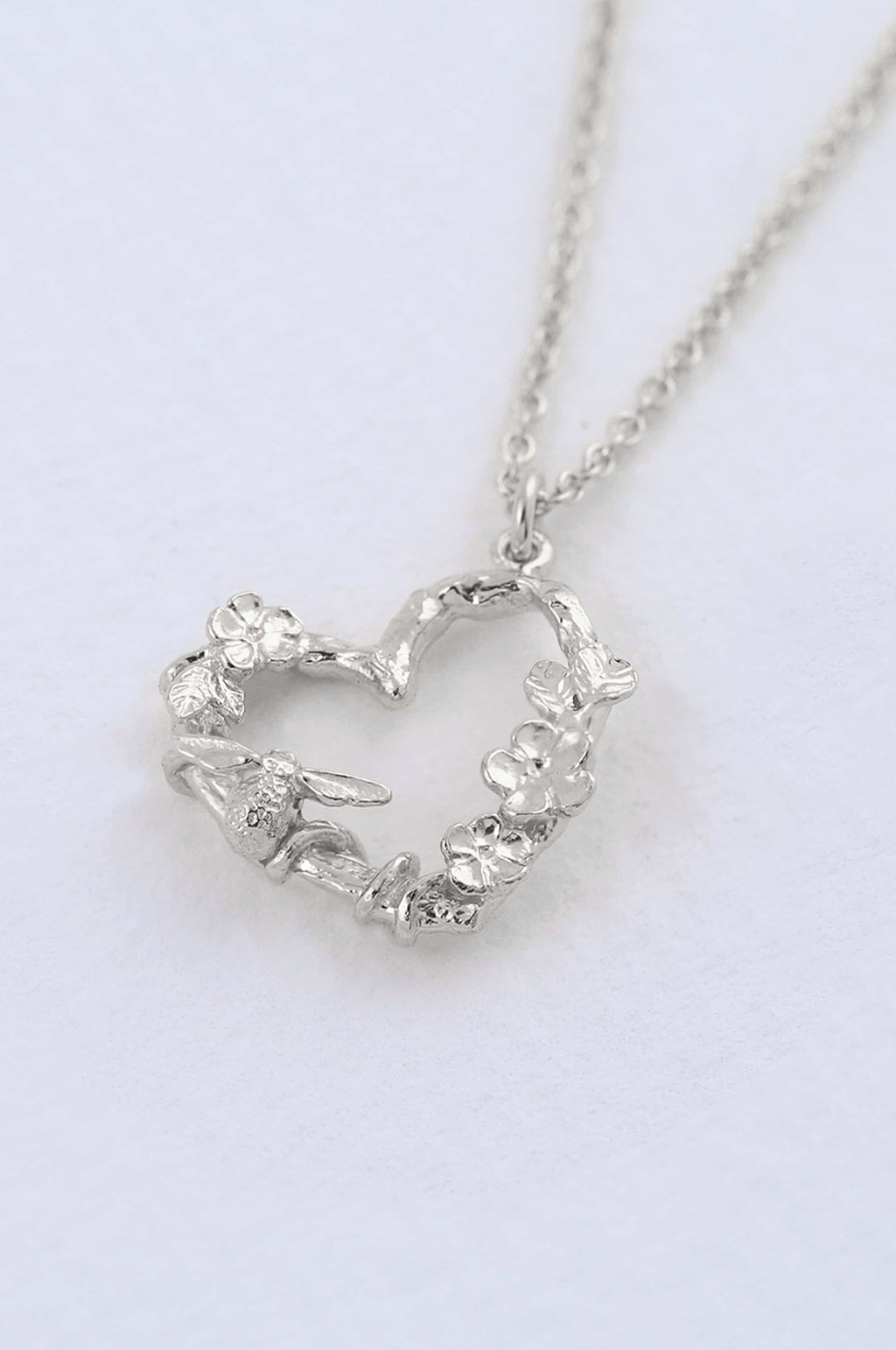 Floral Heart Necklace with Itsy Bitsy Bee Silver