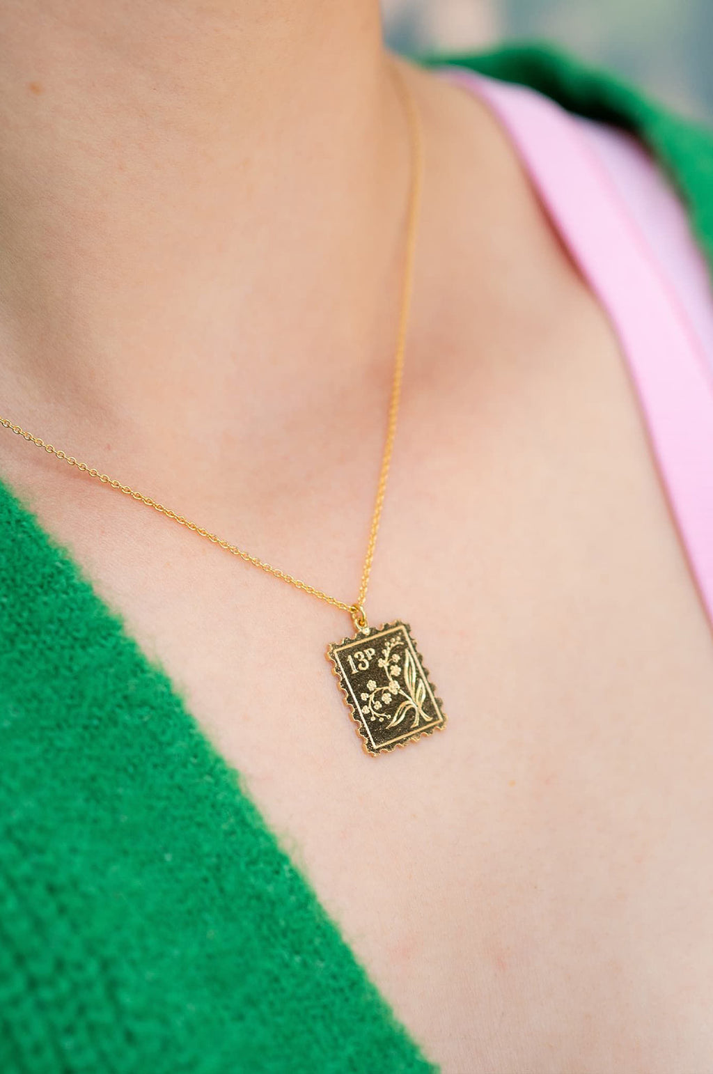 Floral Stamp Necklace Gold