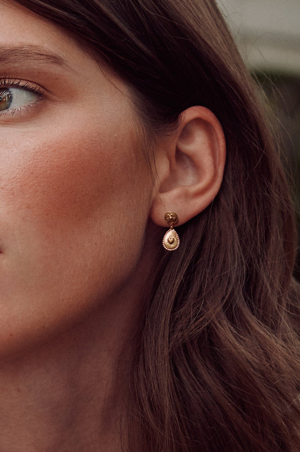 Love of Nature Heart & Flower Drop Earrings Gold