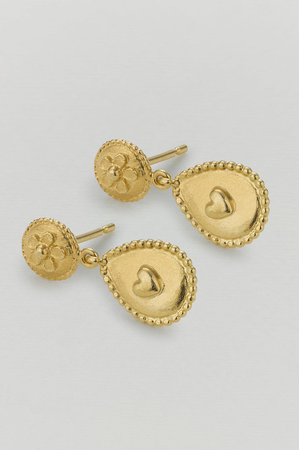 Love of Nature Heart & Flower Drop Earrings Gold