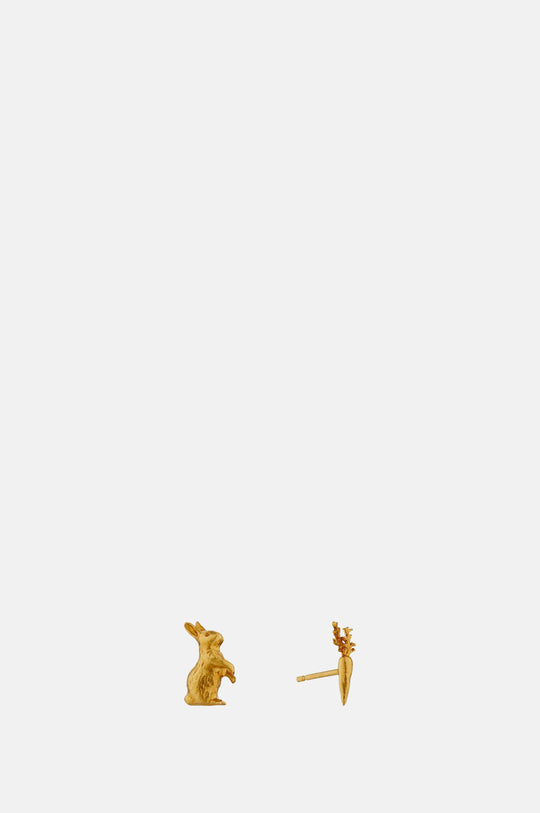Rabbit & Carrot Asymmetric Earrings Gold