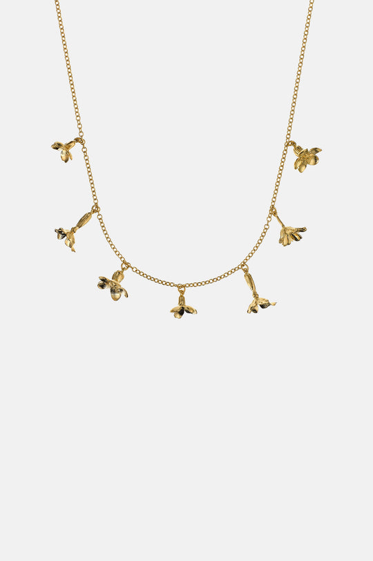 Tumbling Wildflower Medley Charm Necklace Gold