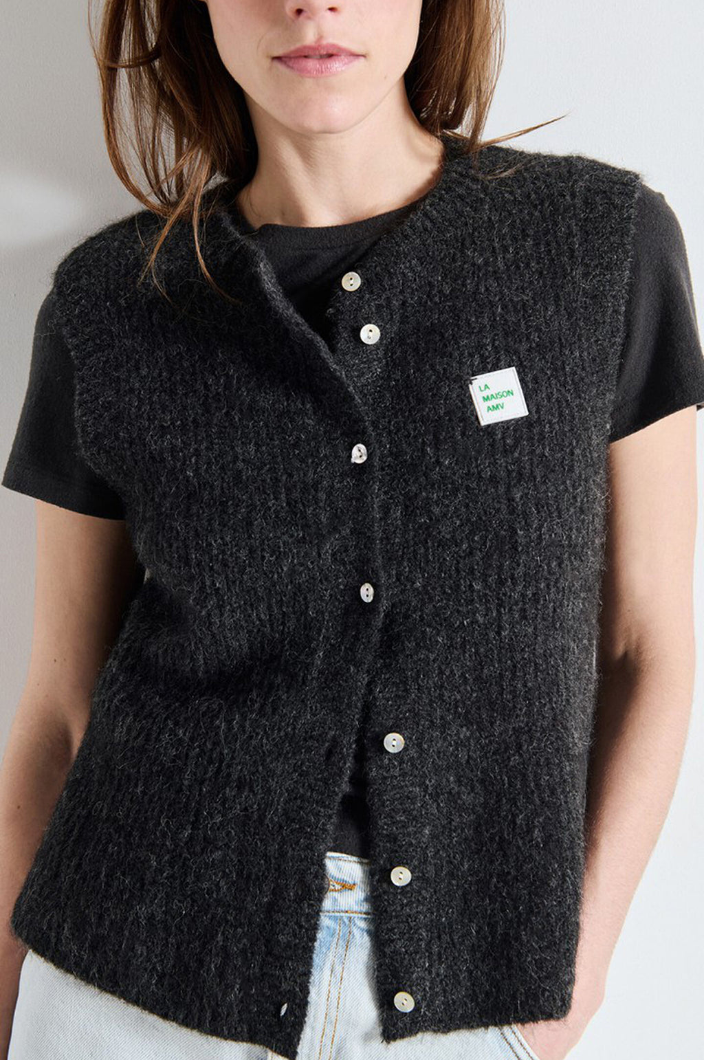 East Knit Vest Charcoal Melange