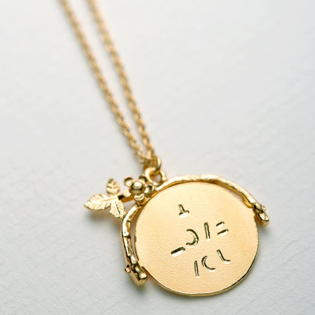 A.M. I Love You Spinning Disc Necklace Gold