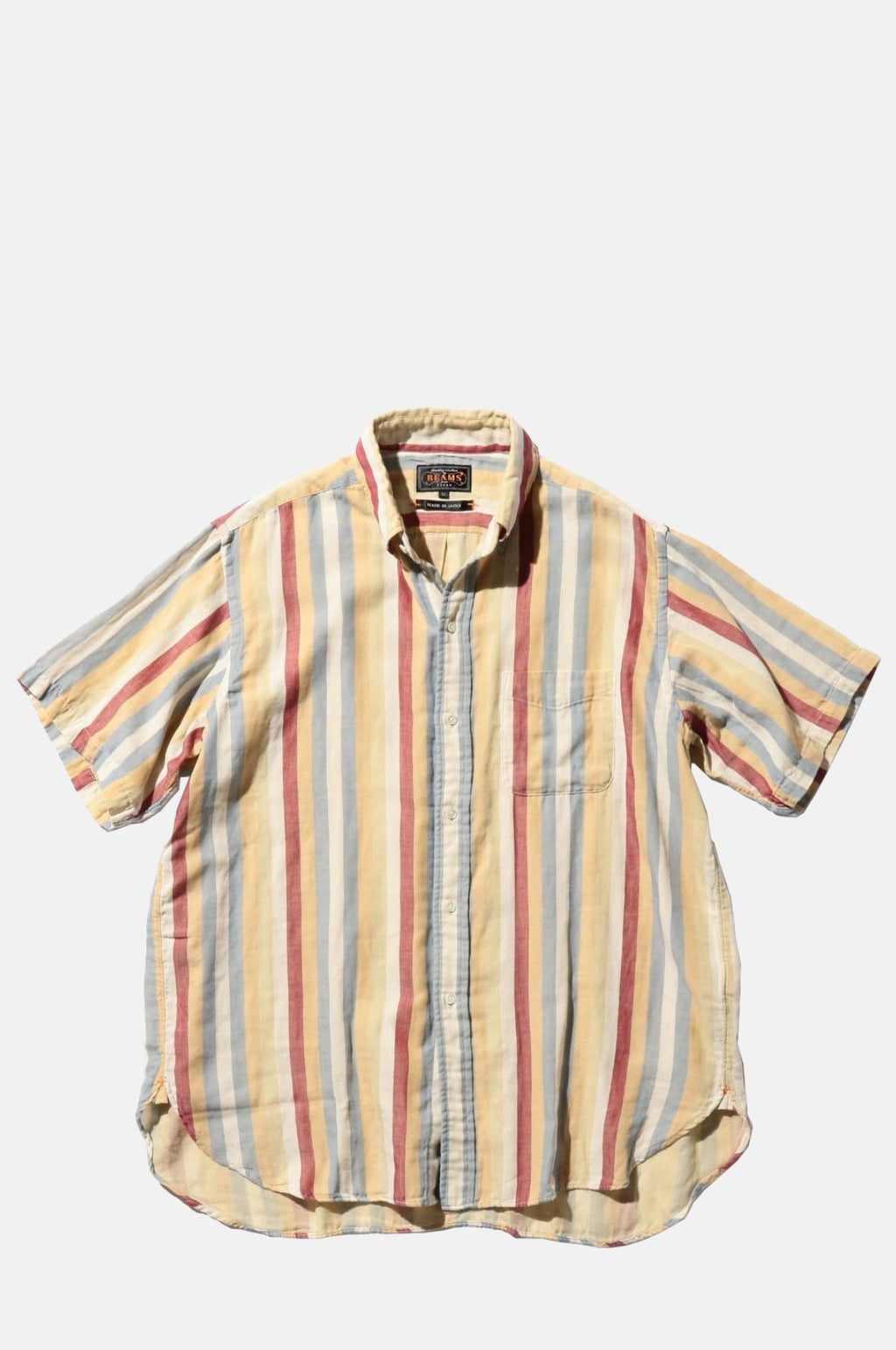 Beams Plus B.D. Classic Fit Multi Stripe Double Gauze Beige.