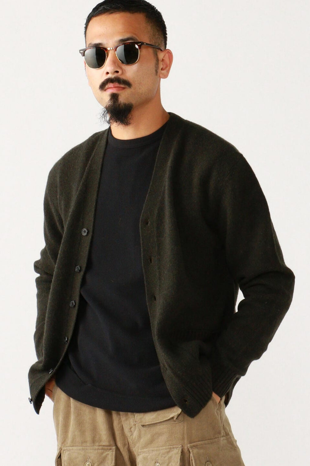 Cardigan Elbow Patch 7G Olive