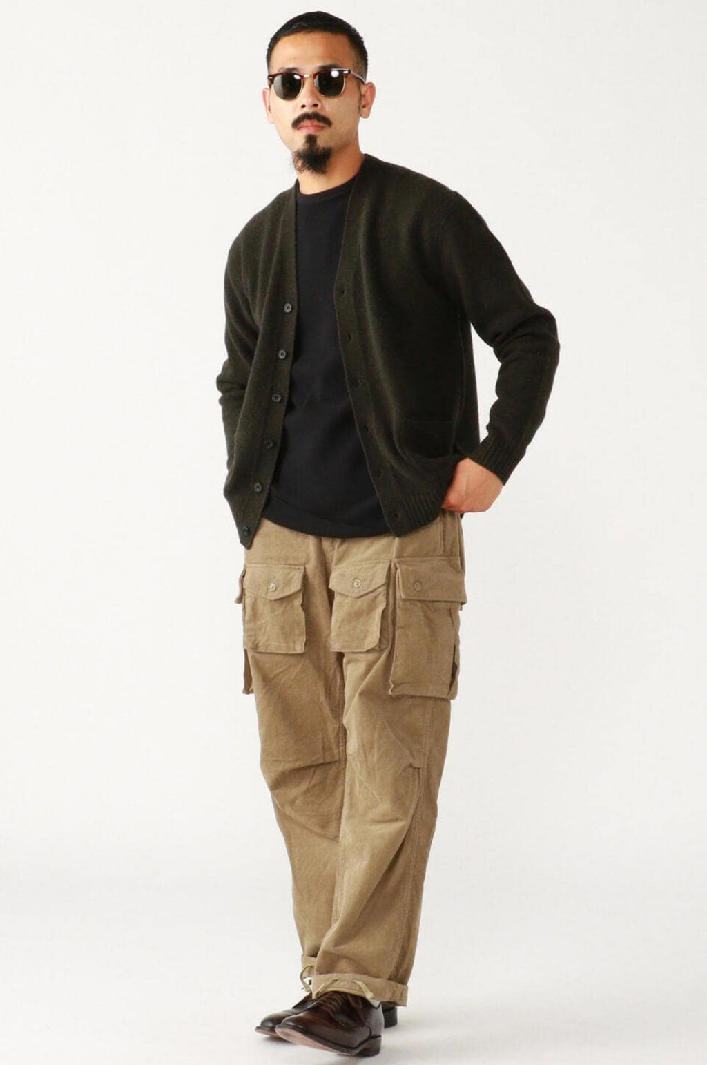 Cardigan Elbow Patch 7G Olive