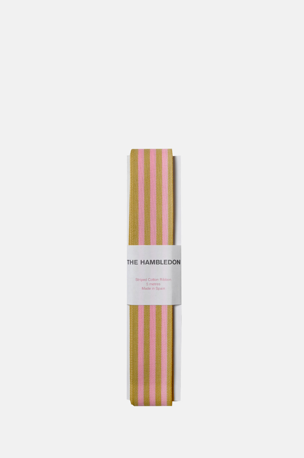 Chic and Paper Mustard and Candy Pink Cotton Stripe Ribbon 35mmx5m.