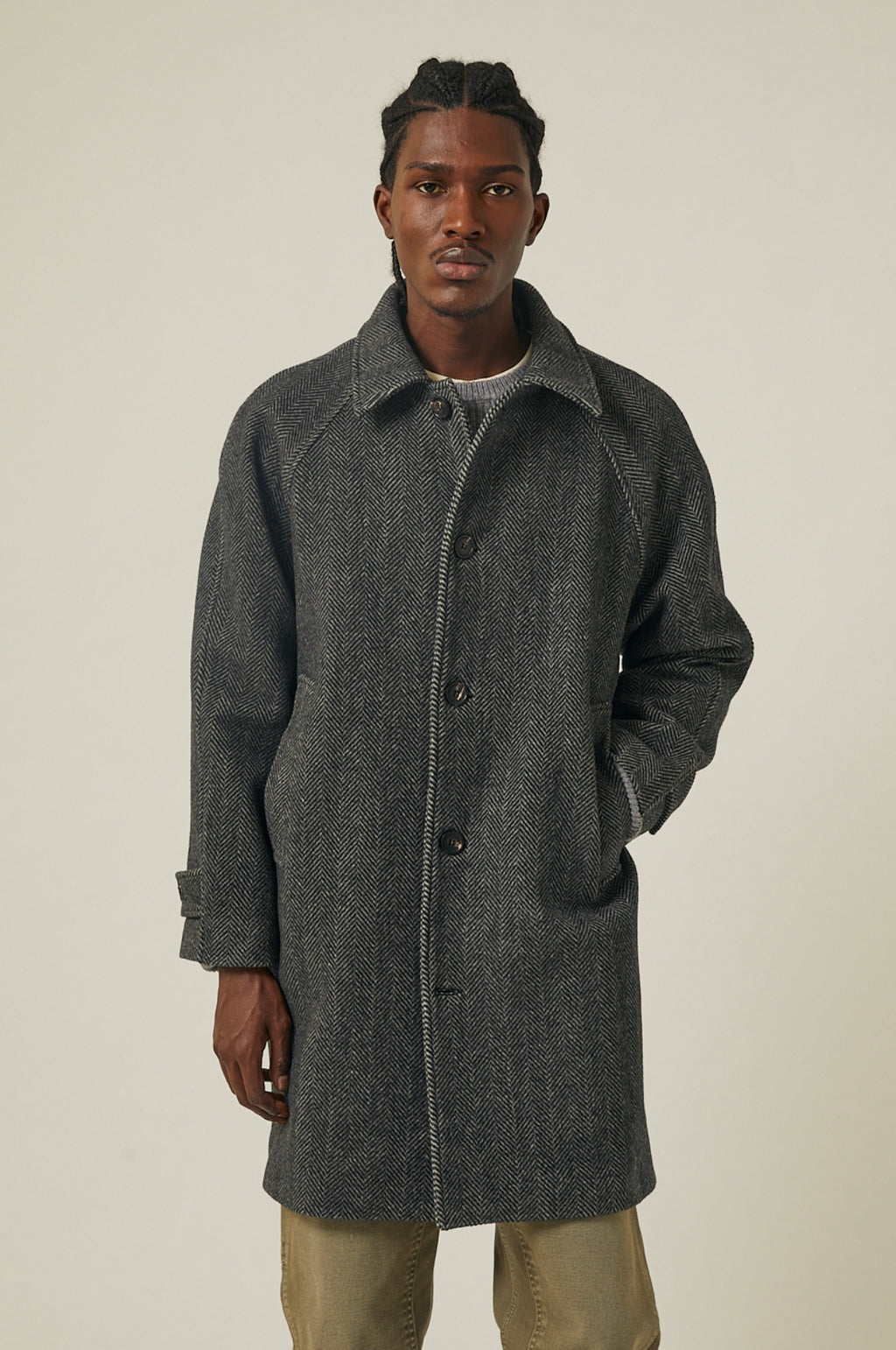 Herringbone Raglan Overcoat Charcoal