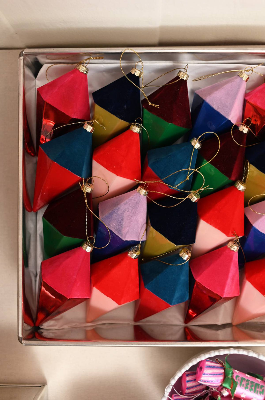 Velvet Diamond Bauble Ornament Navy Velvet & Gold