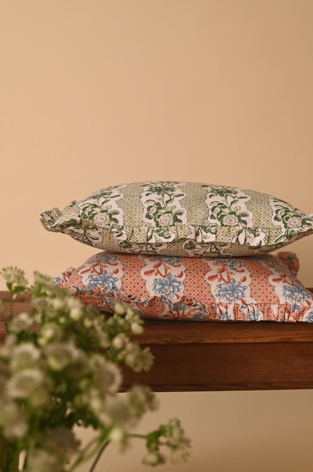 Pink Blooming Trellis Ruffle Cushion