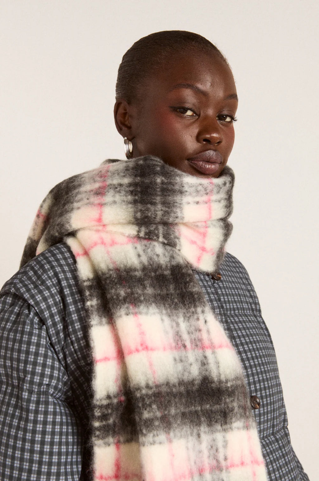 Brushed Oversized Scarf Butter Check