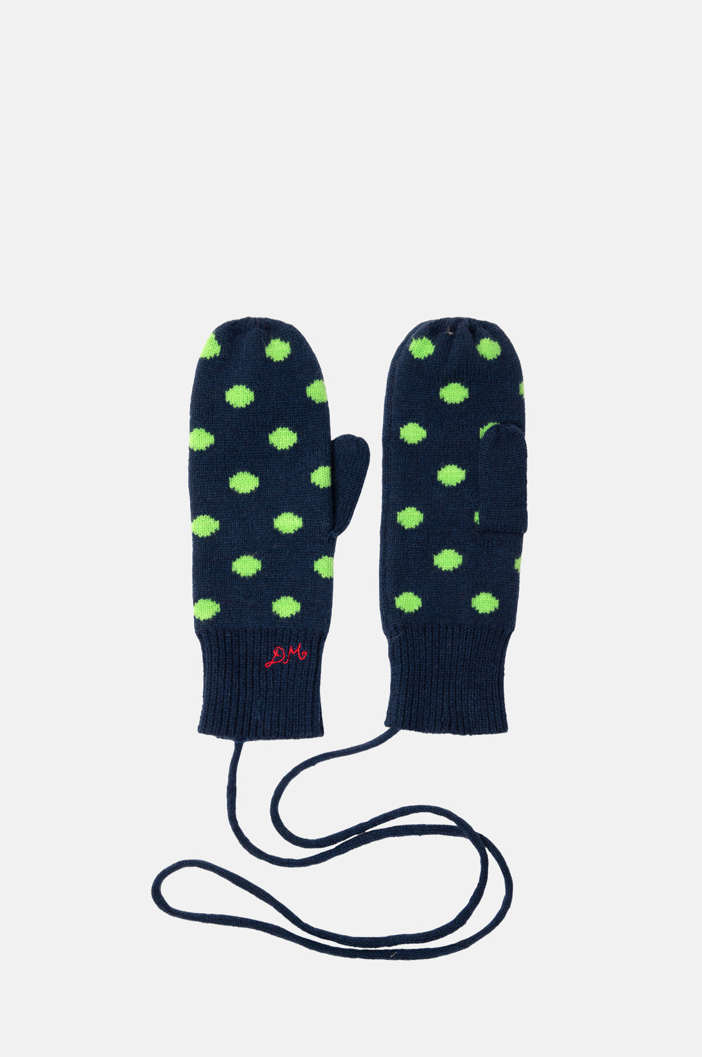 Damson Madder Cable String Mittens Charcoal Lime Spot.