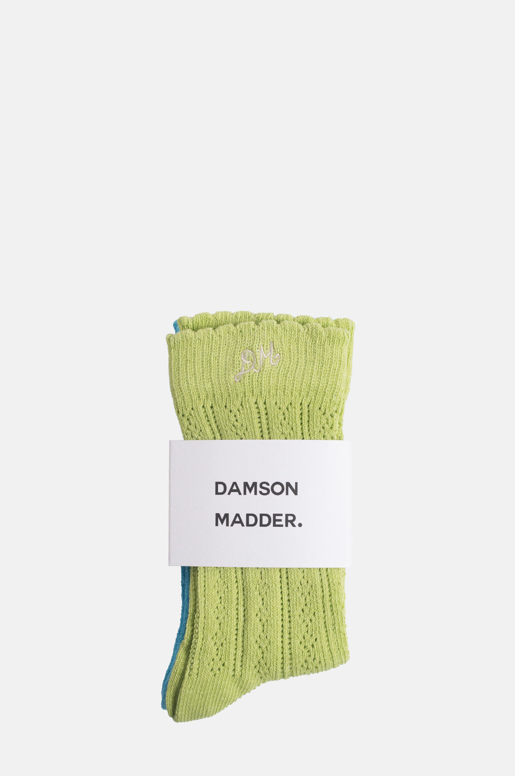 Calf Length 2 Pack Pointelle Socks Celery & Aqua