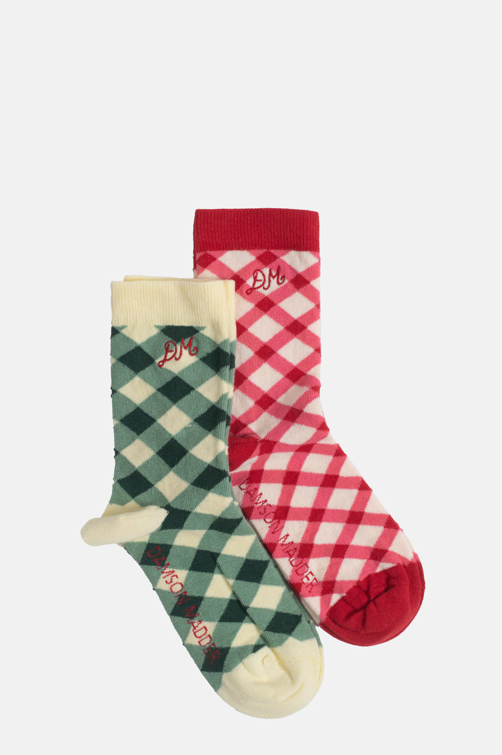 Damson Madder Calf Length 2 Pack Socks Gingham.
