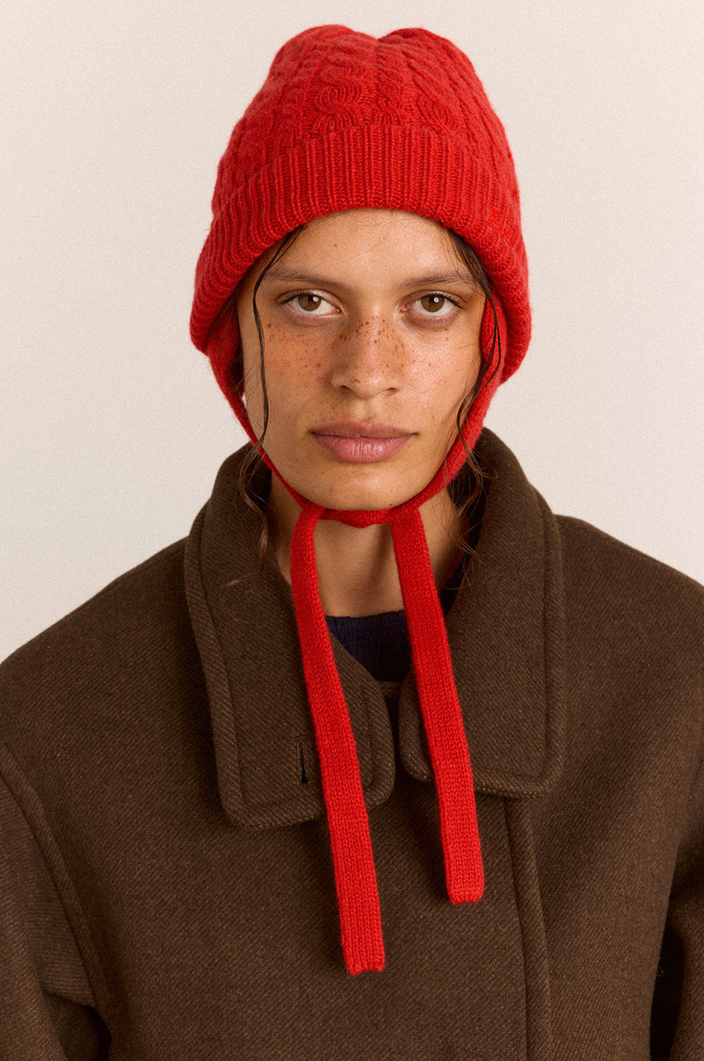 Cashmere Mix Turn Up Tie Beanie Red