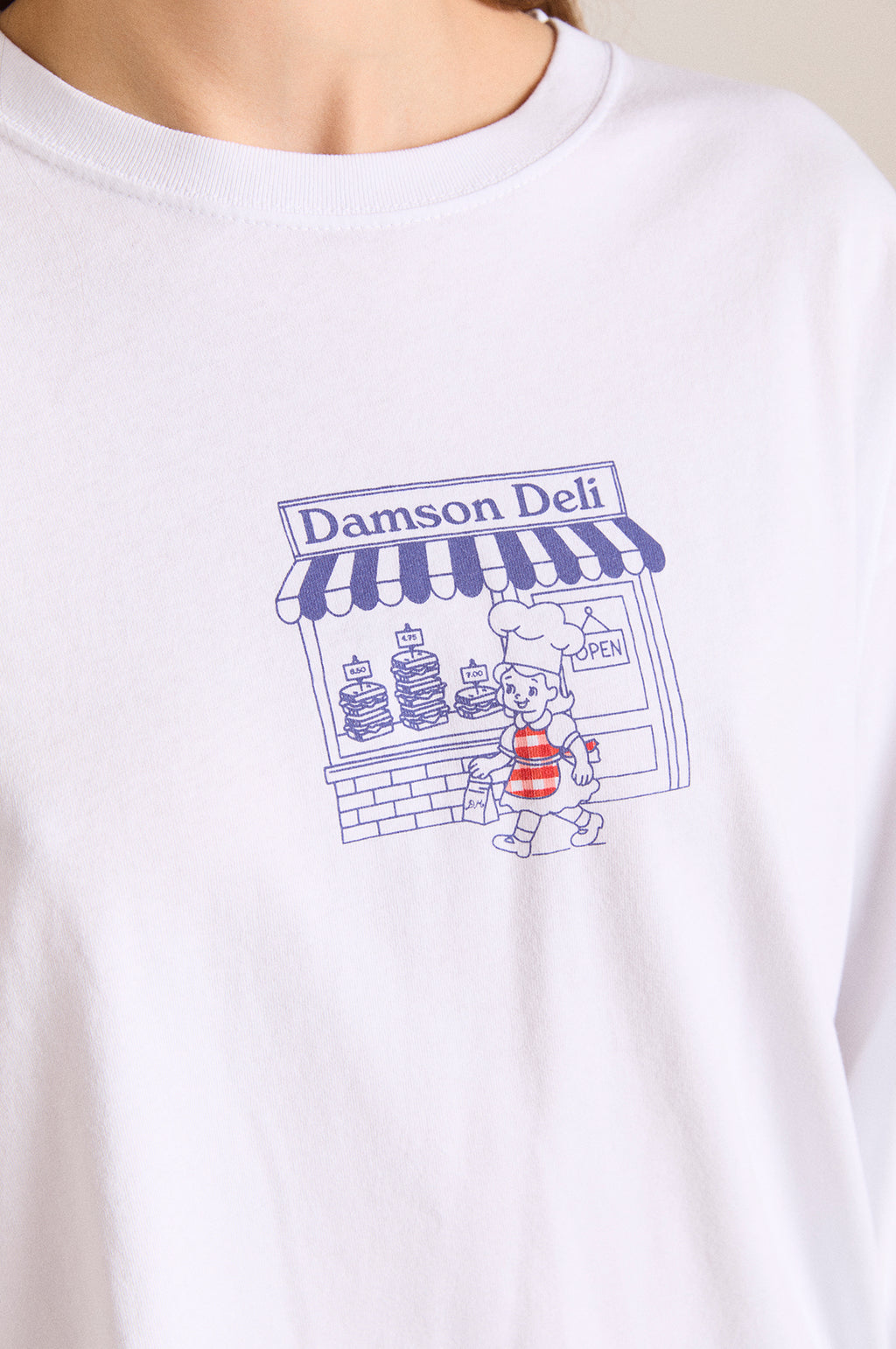 Damson Deli LS Tee White