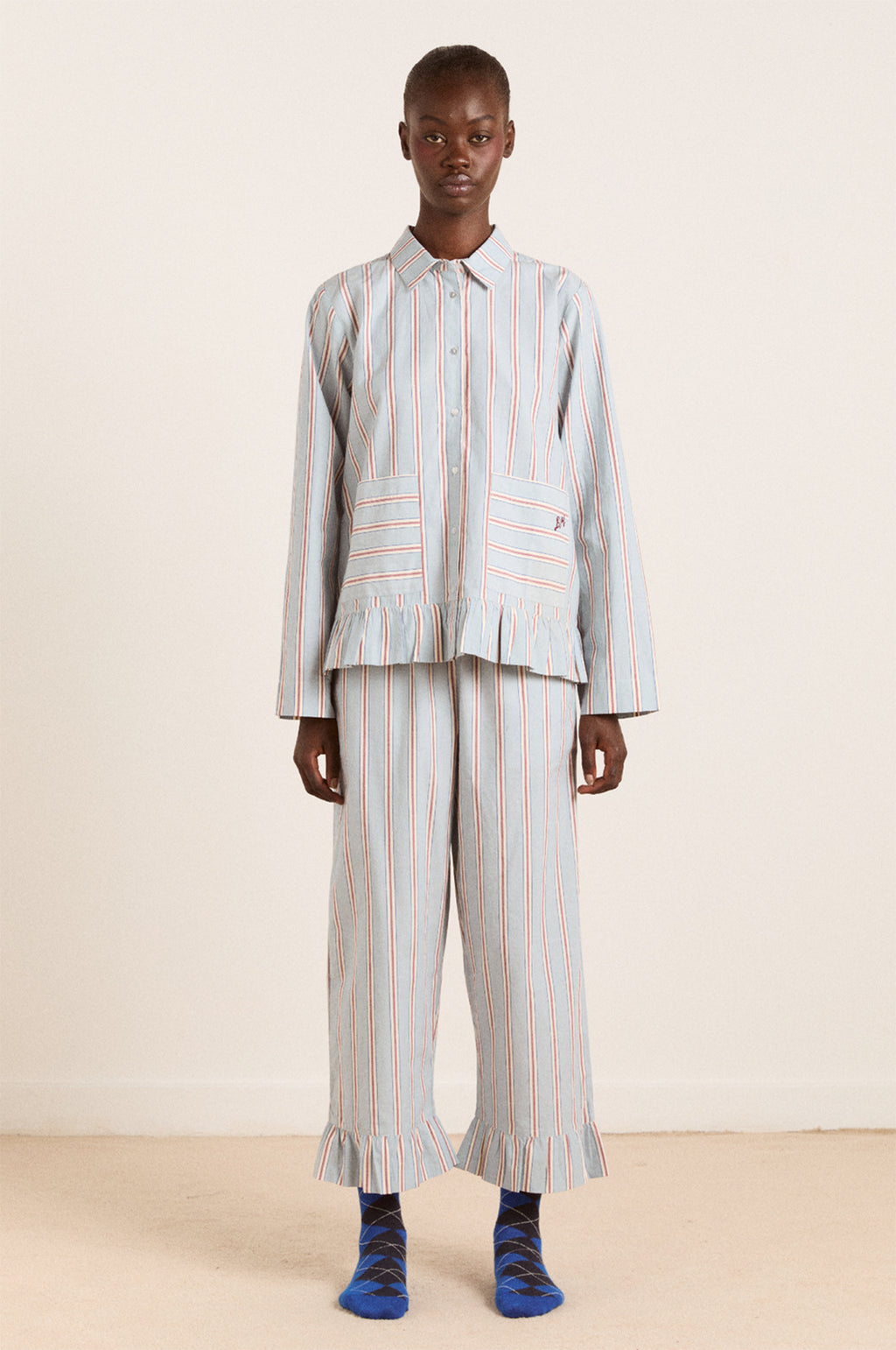 Frill Florie PJ Set Blue/Burg Stripe