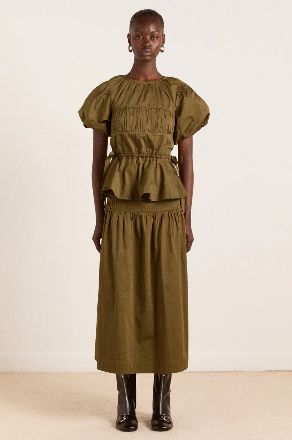 Hadley Blouse Olive Satin