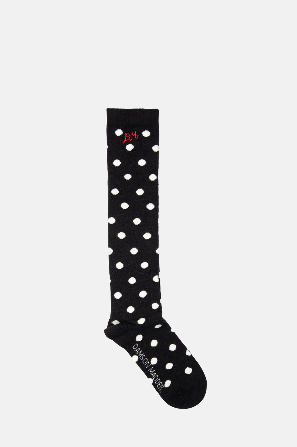Damson Madder Knee High Polka Dot Socks Black and Cream.