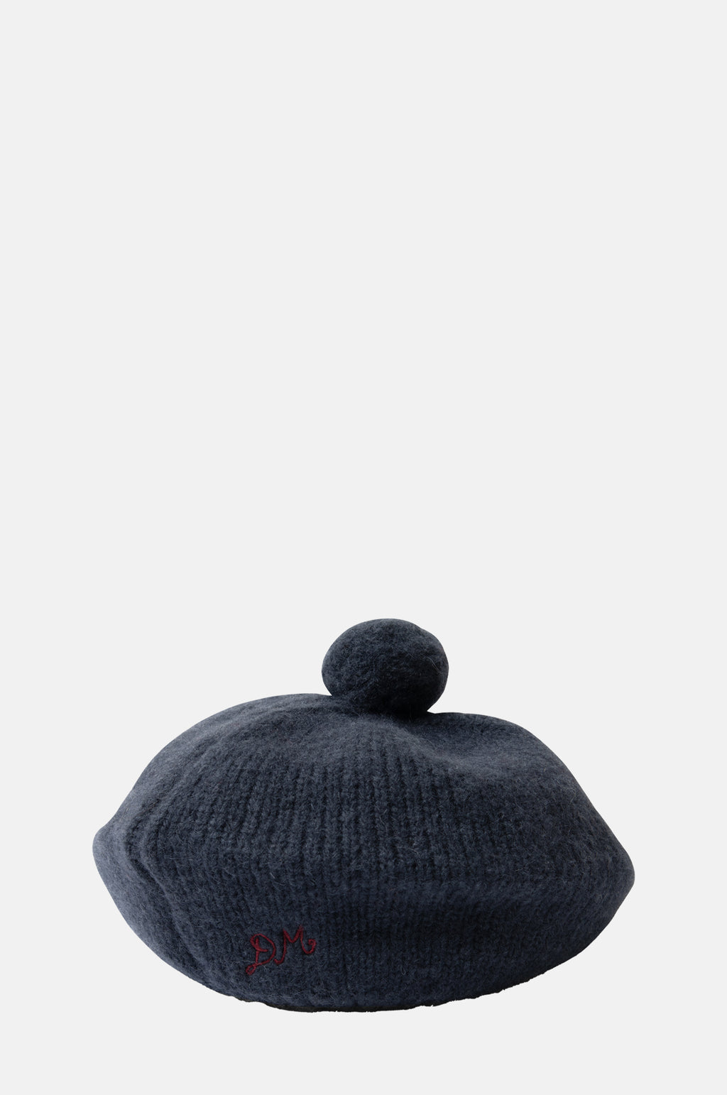 Damson Madder Knitted Pom Pom Beret Navy.
