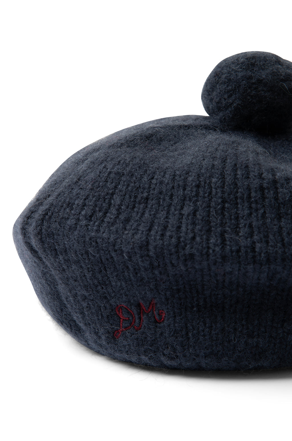 Knitted Pom Pom Beret Navy