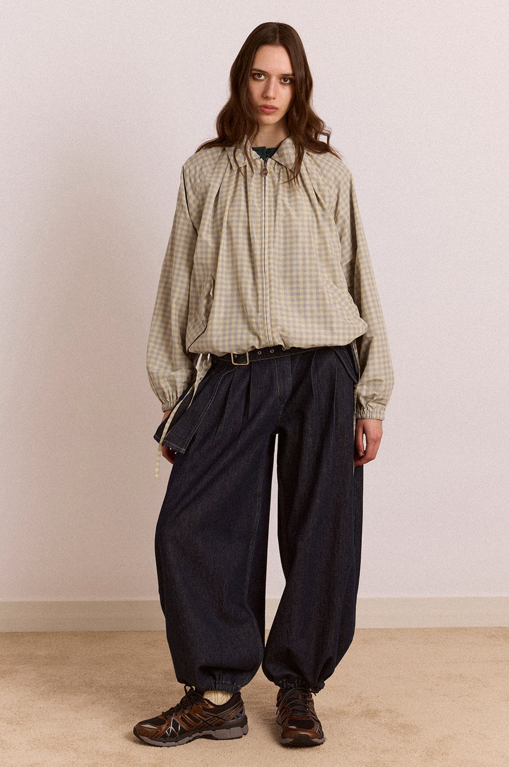Lailah Lightweight Bomber Oyster Gingham