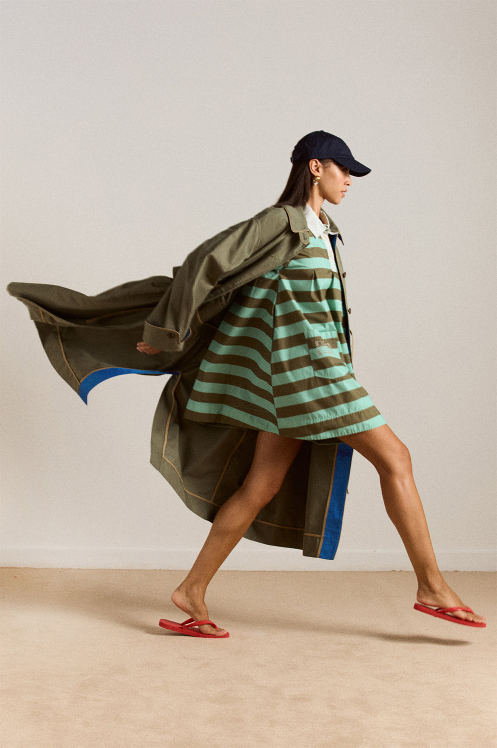 Maggie Mini Polo Dress Aqua Olive Stripe
