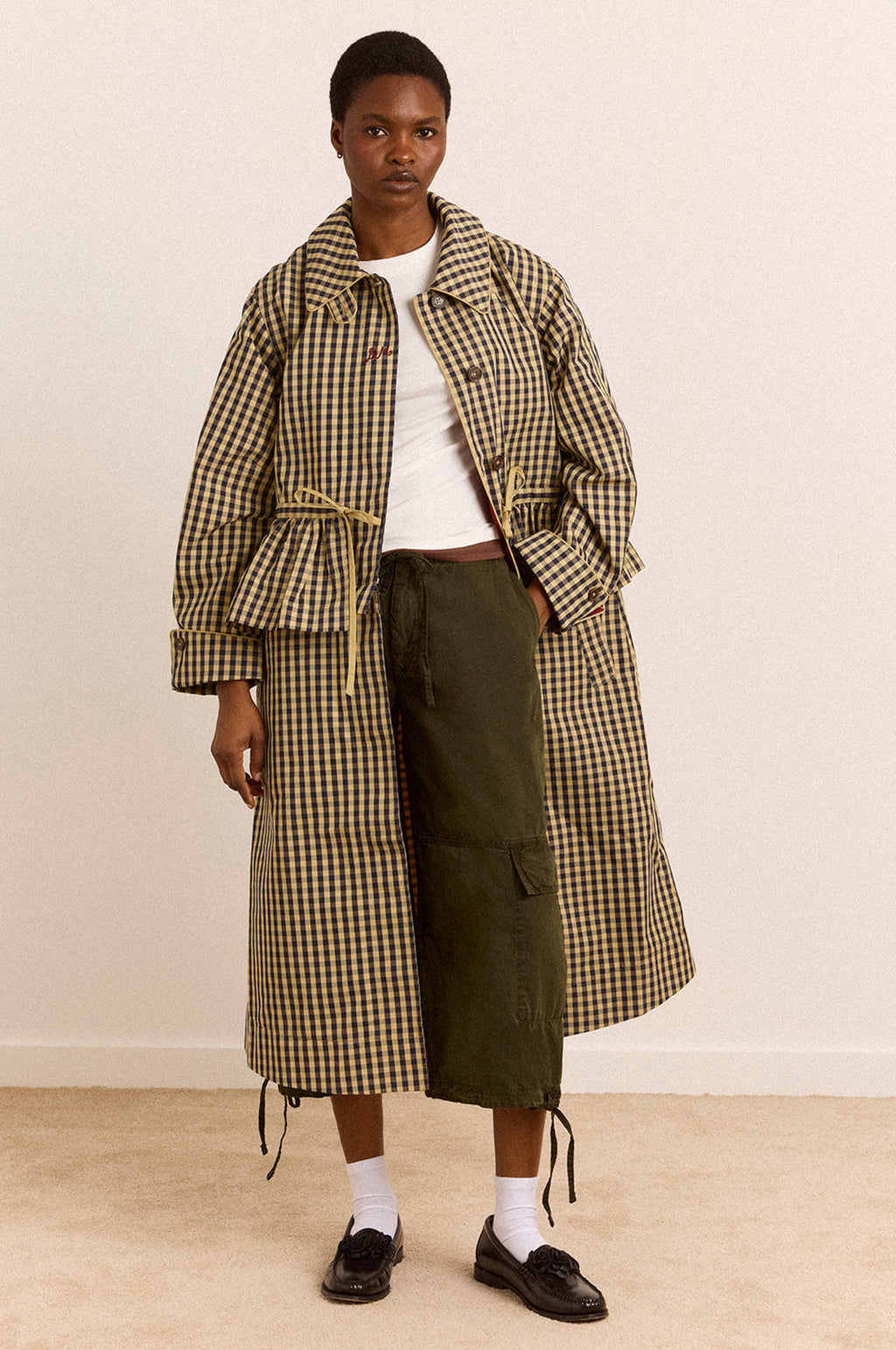 Myrtle Trench Coat Navy Gingham