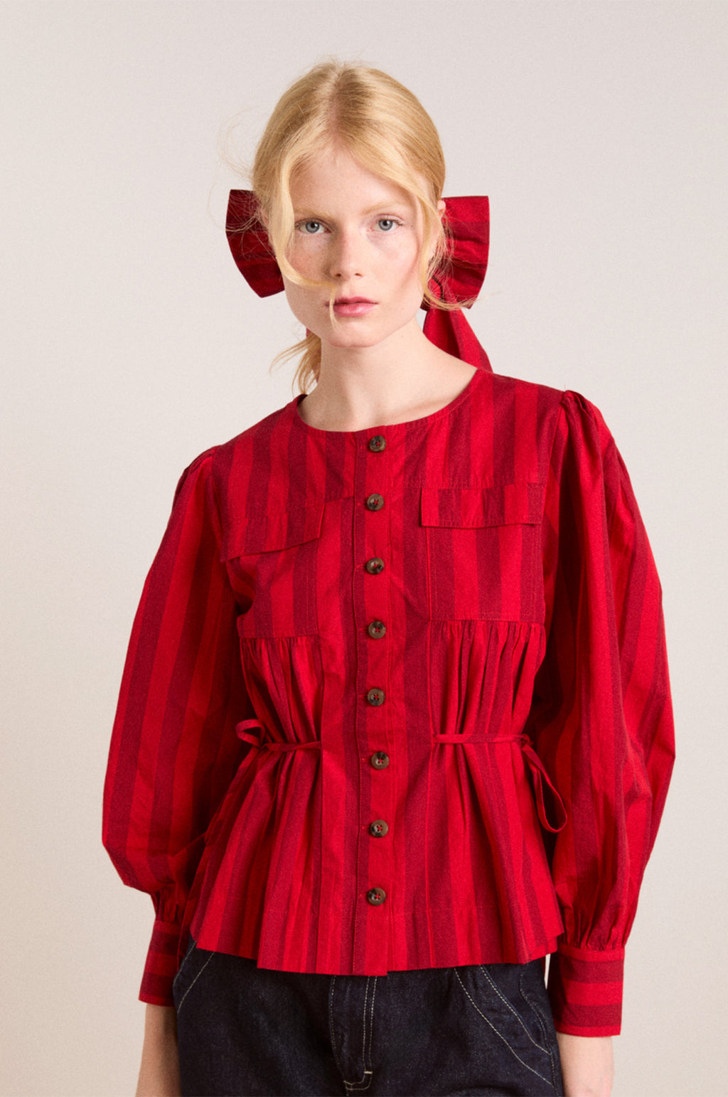 Oversized Bow Clip Red Burg Stripe