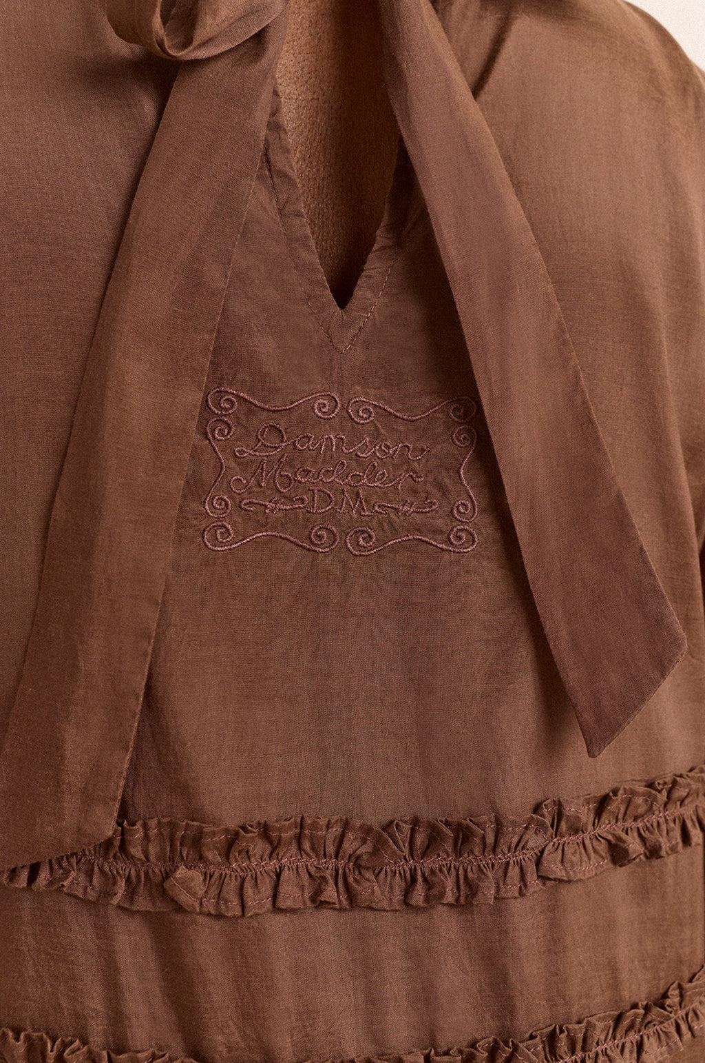 Reed Drop Waist Ruffle Midi Dress Sheer Choc