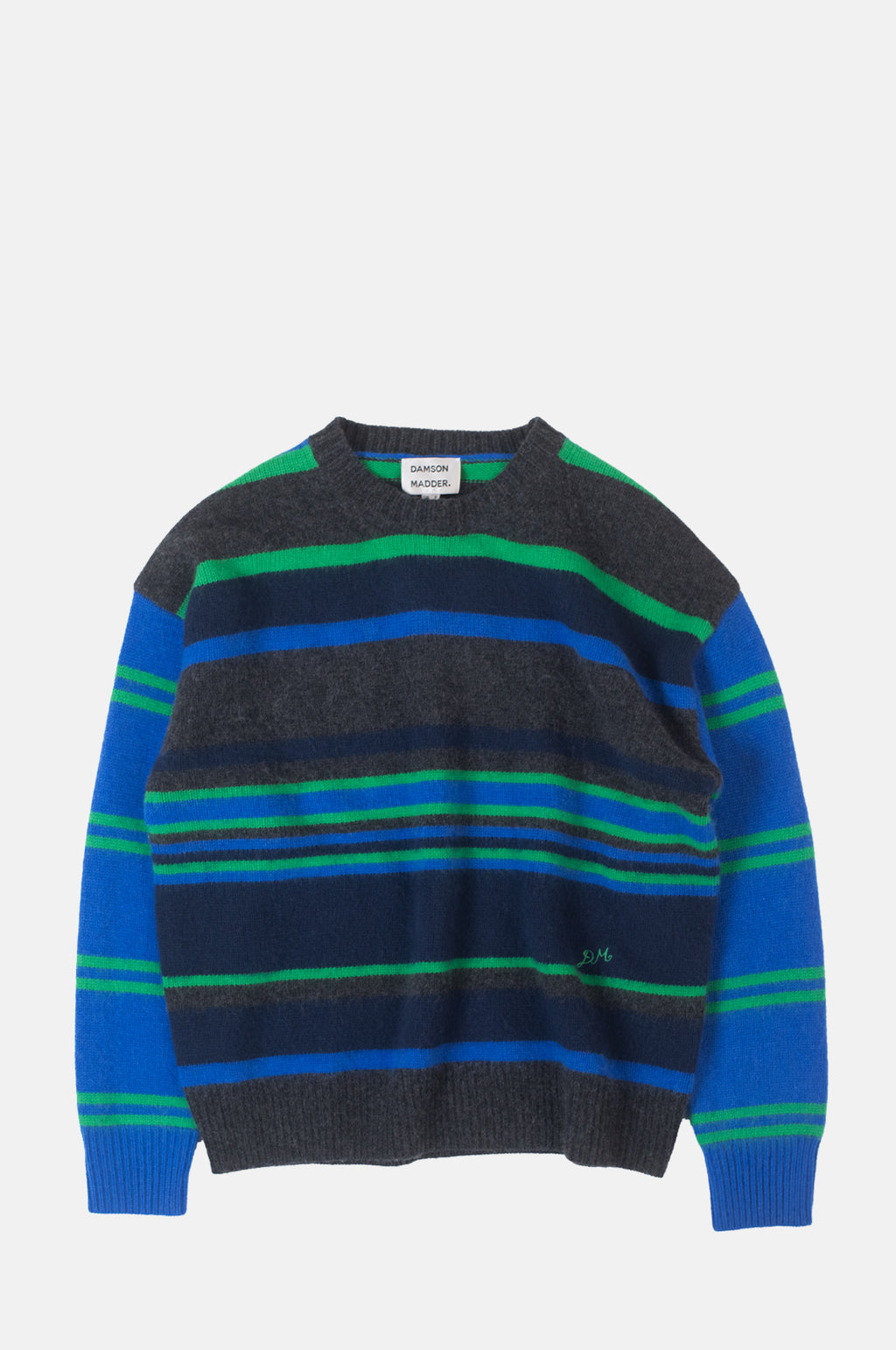 Damson Madder Rene Crew Jumper Green Blue Stripe.