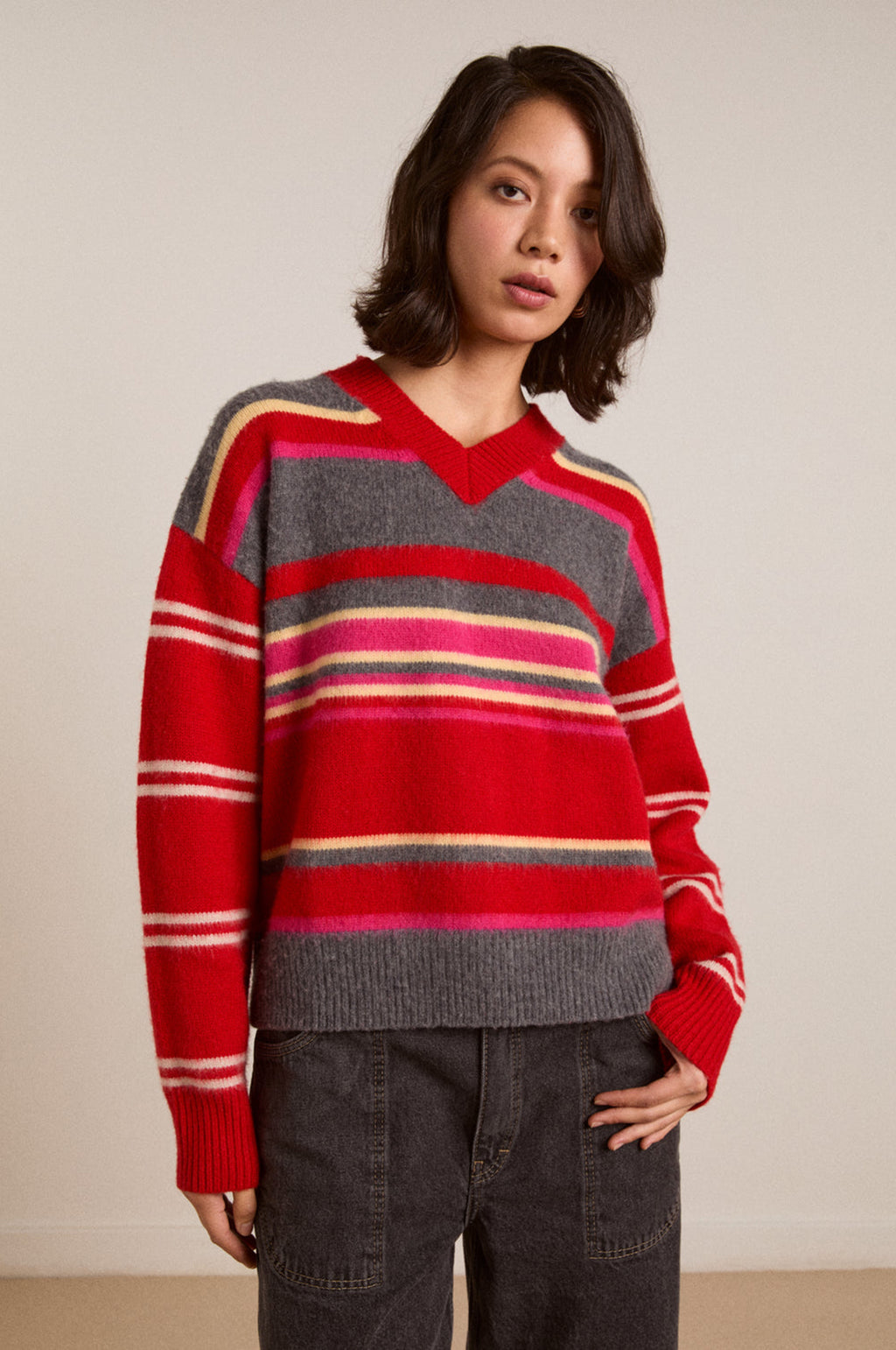 Rene V Jumper Pink/Red Stripe