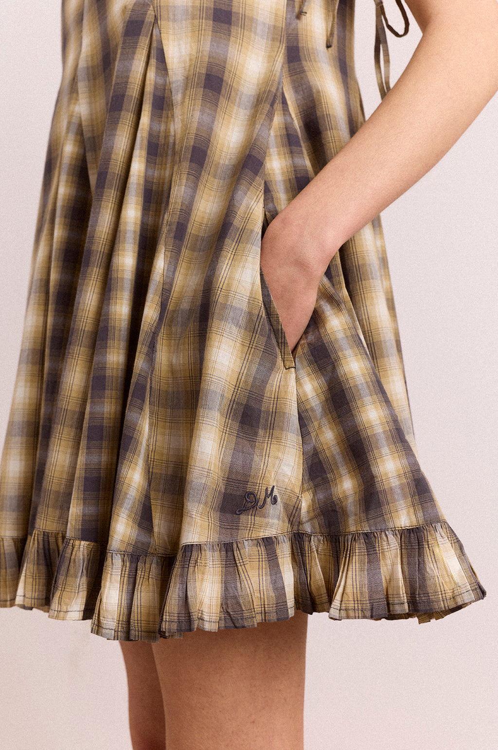 Sabina Mini Godet Dress Cardamon Mix Check