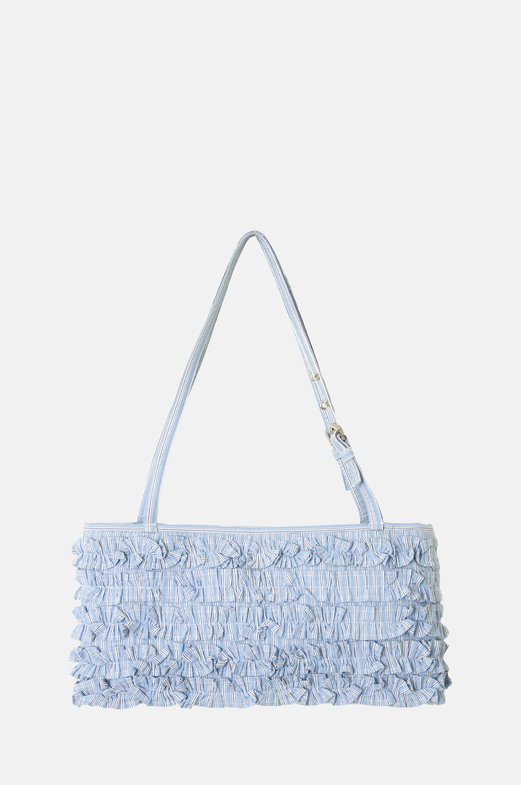 Damson Madder Sophia Ruffle Baguette Bag Blue Business Stripe.