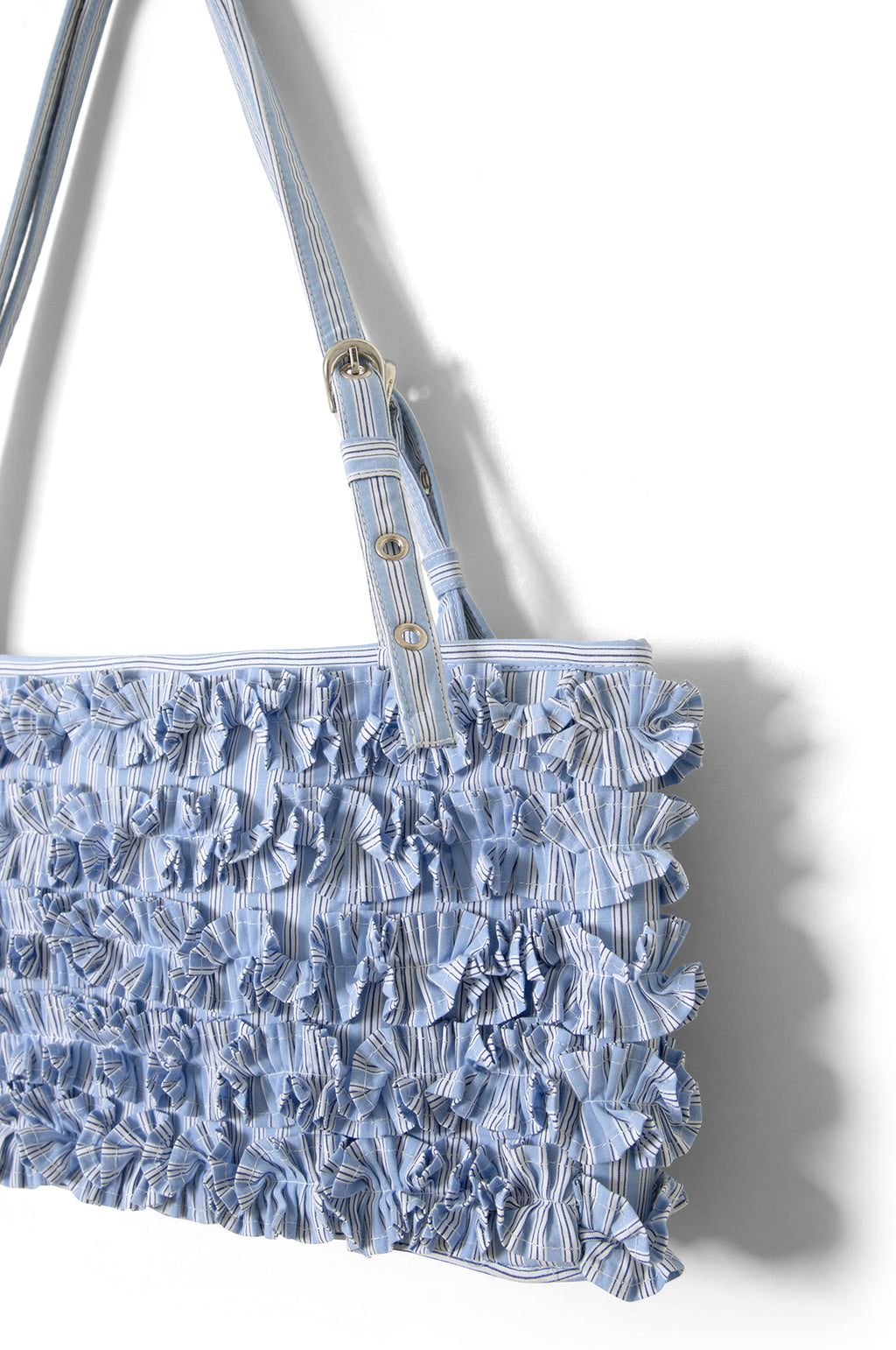 Sophia Ruffle Baguette Bag Blue Business Stripe