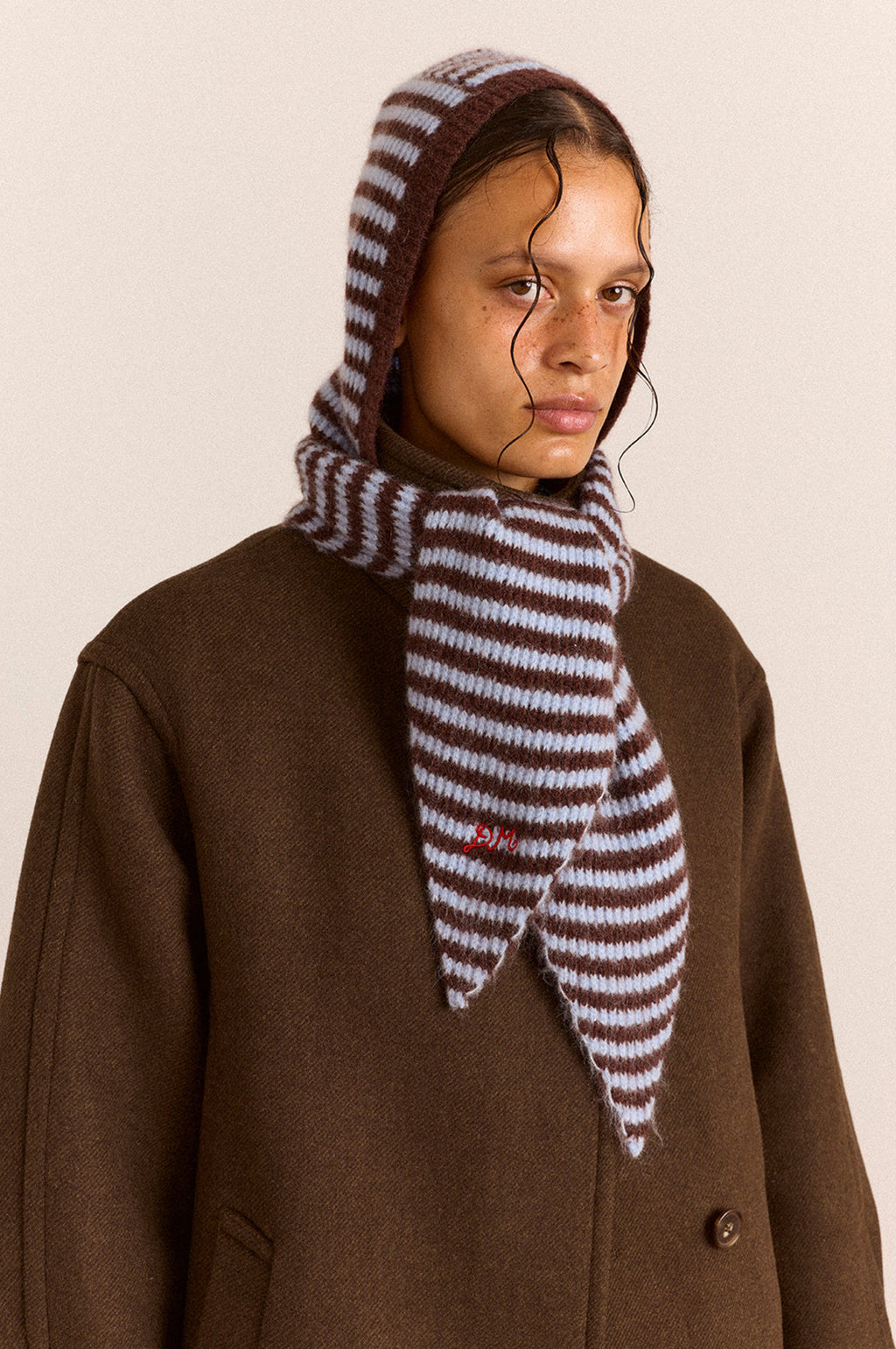 Tie Front Hood Blue & Choc Stripe