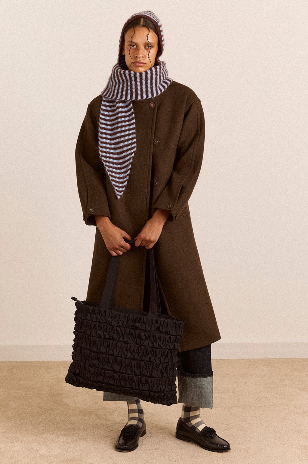 Tie Front Hood Blue & Choc Stripe