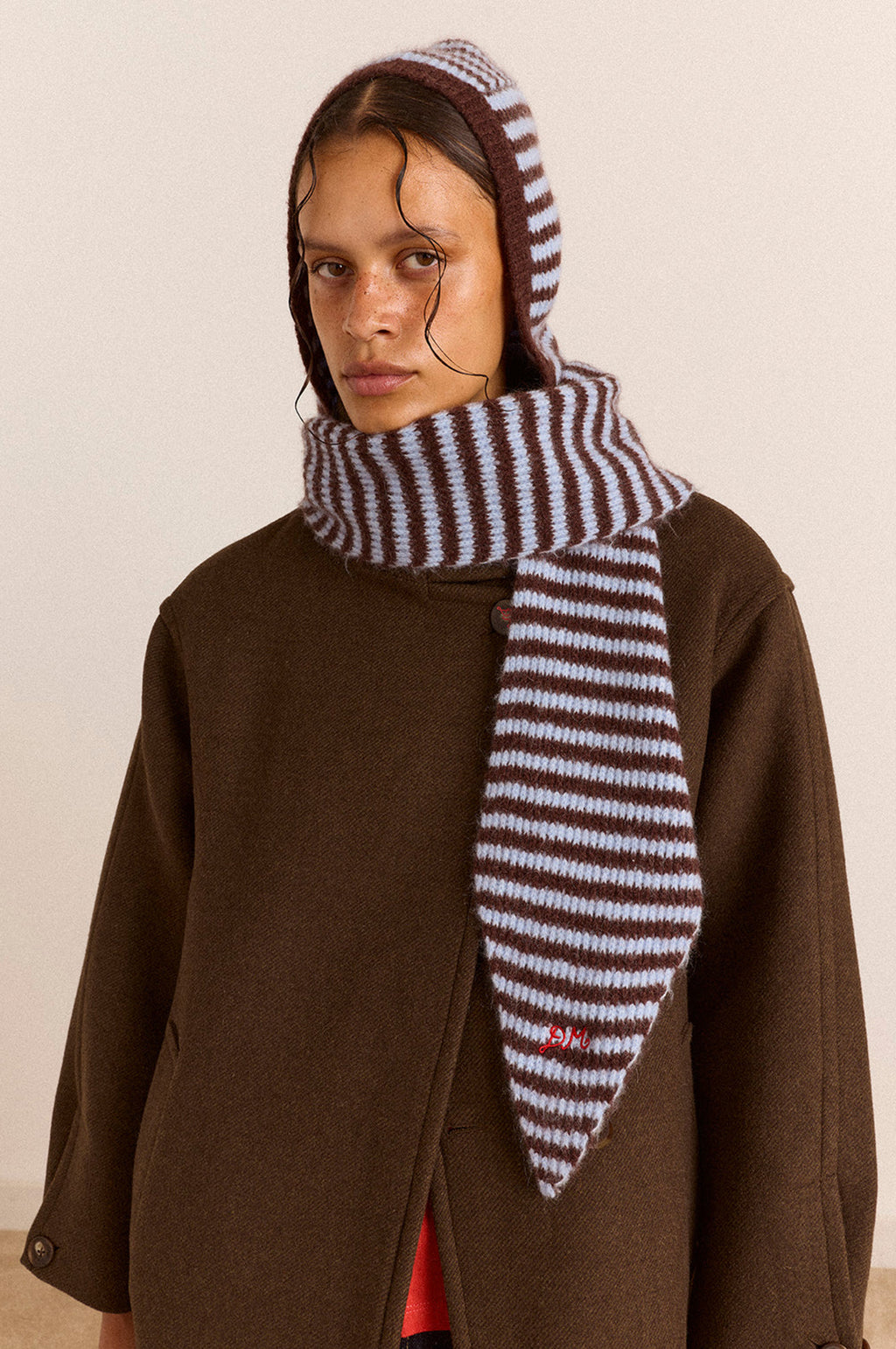 Tie Front Hood Blue & Choc Stripe