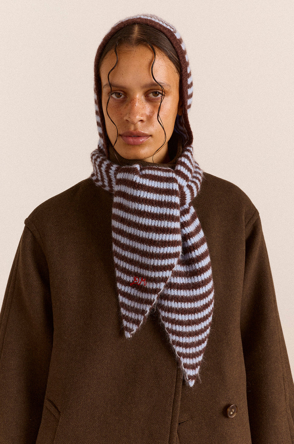 Tie Front Hood Blue & Choc Stripe