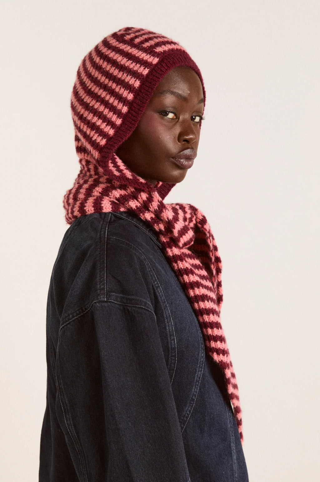 Tie Front Hood Pink/Burg Stripe