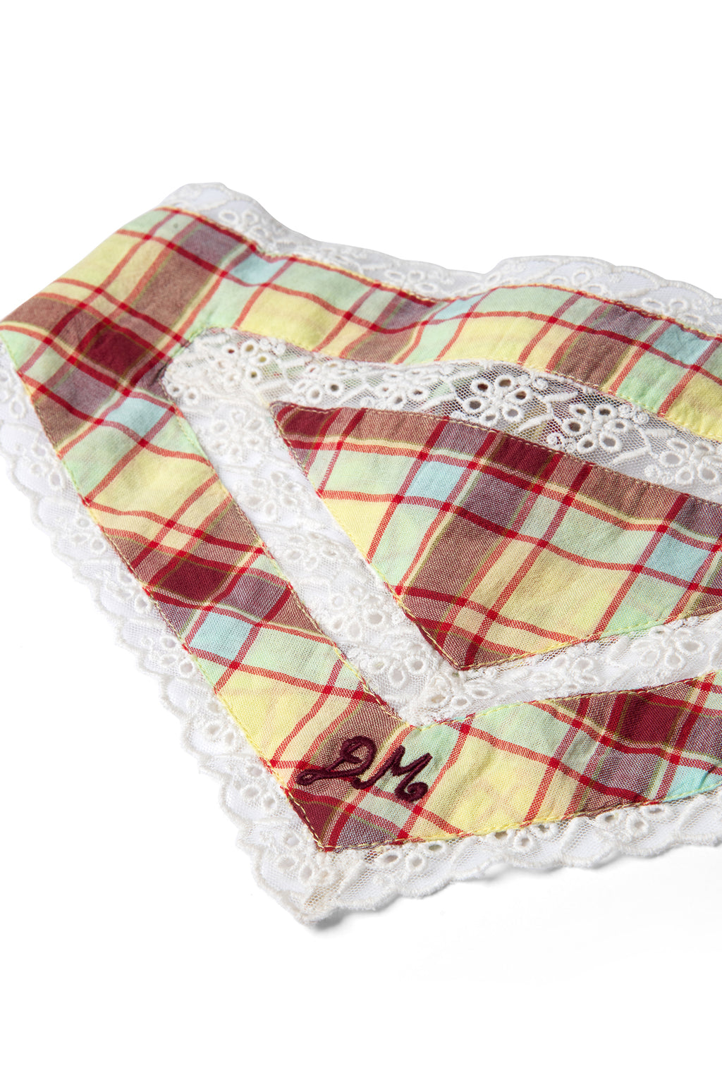 Triangle Headscarf With Lace Detail Celery Check