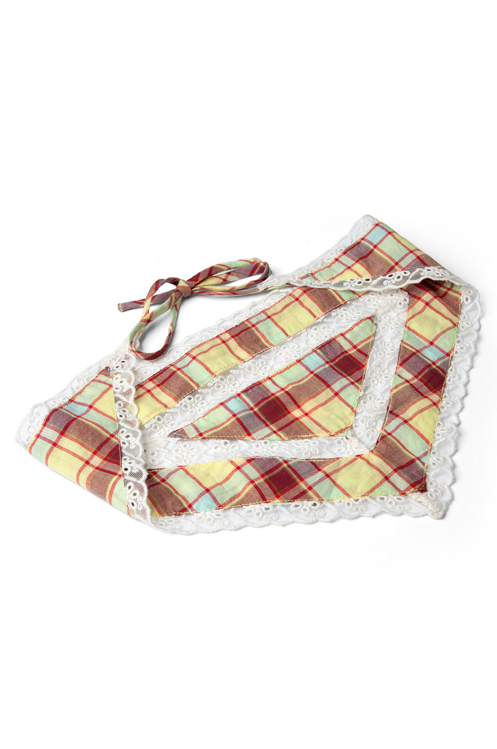 Triangle Headscarf With Lace Detail Celery Check