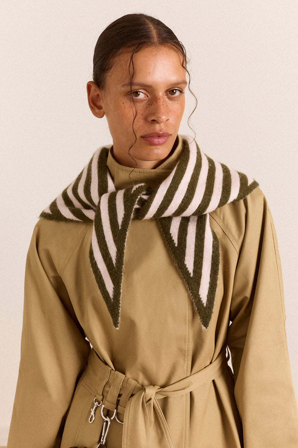 Triangle Scarf Olive & Pink Stripes