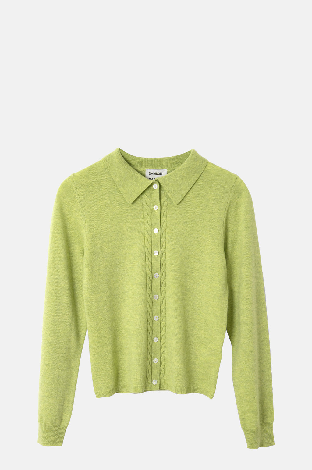 Damson Madder Voula Wool and Cashmere Blend Cardigan Lime.