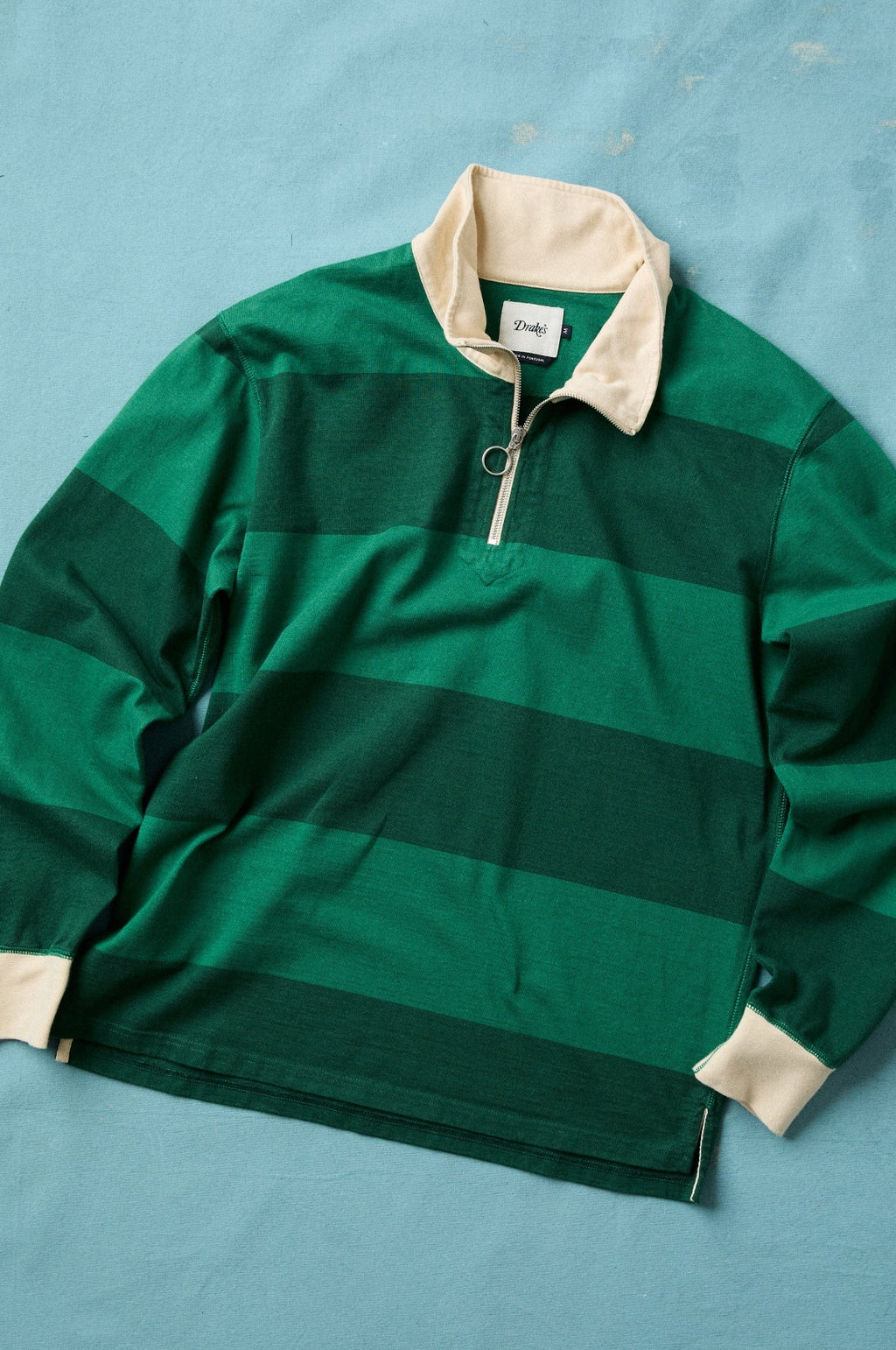 Block Stripe Quarter Zip Rugby Dark Green