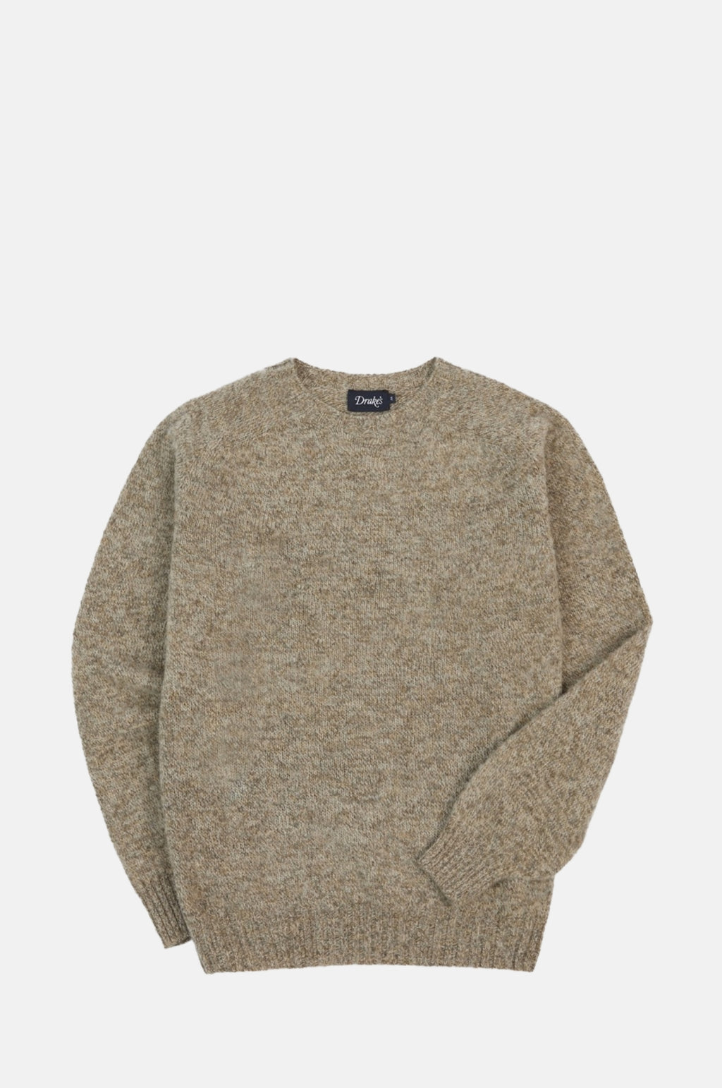 Drake's Brushed Shetland Crew Neck Jumper Pebble Grey.
